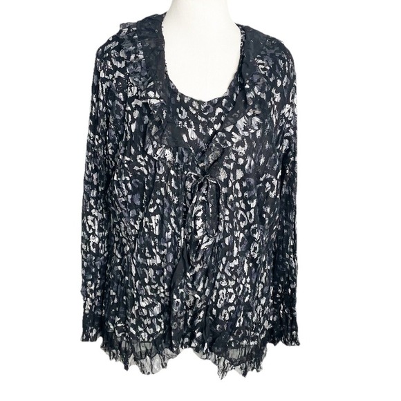 Alberto Makali Top Set Black Silver Metallic Ruffle Sequin Pleated Whimsigoth 1X - Picture 1 of 6